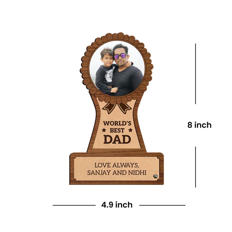 World Best Dad Wooden Photo Frame Customized With Photo & Name , Best Gift For Dad , Birthday Gift For Dad , Memorable Gift For Fathers Day From Daughter & Son